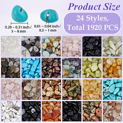 24種類の天然・合成混合宝石チップビーズ  染めと未染色の混合  5~8x5~8mm  穴：0.3~1mm&nbsp;G-PA0001-98