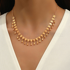 Fashionable Vintage Brass Metal Clover Link Chain Teardrop Tassel Necklaces for Women&nbsp;FJ5274
