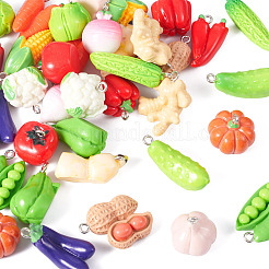 36個 18スタイル 樹脂ロンペンダント  人工野菜  混合図形  プラチナトーンループ付き  ミックスカラー  14.5~32.5x9~20x7~16.5mm  穴：1.8~2mm  2個/スタイル&nbsp;RESI-TA0004-03