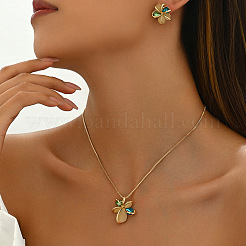 Flower Brass & Cubic Zirconia & Cat Eye Pendant Necklaces & Stud Earrings Sets&nbsp;FS-WG756F6-01