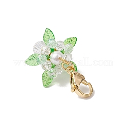 ガラス、アクリル、貝殻パールの花のペンダント装飾  ステンレススチール製ロブスタークロウ留め金304個付き  透明  44~46mm&nbsp;HJEW-MZ00209-04