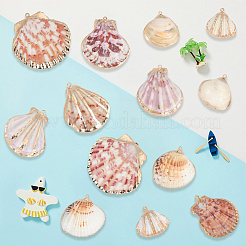 32Pcs 8 Styles Electroplated Natural Mixed Shell Pendants&nbsp;SSHEL-SC0001-62D