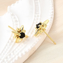 Star Brass Micro Pave Cubic Zirconia Stud Earrings&nbsp;EJEW-G433-01G-01