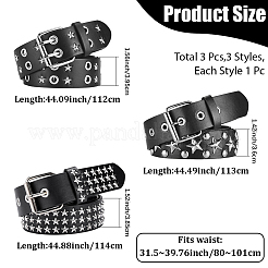 3個 3スタイル リベット PU イミテーションレザー ウエストベルト  プラチナ  ブラック  1120~1140x36~39.5x3.5~6mm  1個/スタイル&nbsp;AJEW-CL0005-94