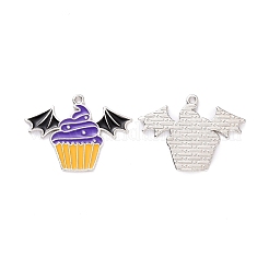 ハロウィンアロイエナメルペンダント  ケーキとコウモリ  プラチナ  22x30x1mm  穴：1.5mm&nbsp;ENAM-B047-01P