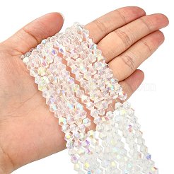 ファセット(32面)ガラスビーズ ラウンド  ABカラーメッキ  ホワイト  4mm  穴：1mm  約85~90個/連  12.40~12.80インチ（31.5~32.5cm）&nbsp;X-GF4mmC28-AB