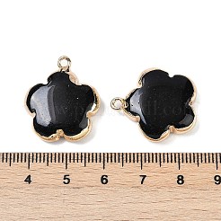 天然な黒の石のペンダント  真鍮製の金具が付いた花のチャーム  ゴールドカラー  23~24x21x6mm  穴：1.8mm&nbsp;G-P566-01G-11