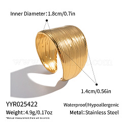 女性用304ステンレススチールカフオープンリング  ストライプ  18KGP本金メッキ  14mm  内径：18mm&nbsp;RV6206