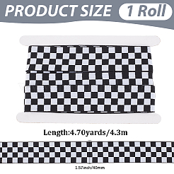 4.3mのポリエステル弾性リボン  タータン模様  DIYの衣類の付属品の装飾のため  ブラック  1-5/8インチ（40mm）&nbsp;OCOR-CY0004-42