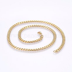 304ステンレススチールカーブチェーンネックレス  カニカン付き  ゴールドカラー  19.69インチ（50cm）  5x2mm&nbsp;MAK-L015-32B