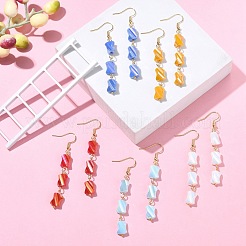 304 ステンレススチールピン付きガラスビーズタッセルダングルイヤリング  ミックスカラー  66x8mm&nbsp;EJEW-JE05334