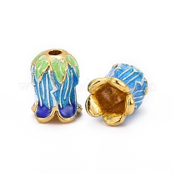 5-花びらラックメッキ真鍮エナメルビーズキャップ  カドミウムフリー＆鉛フリー  ゴールドカラー  14x10mm  穴：2mm&nbsp;KK-P024-13-RS