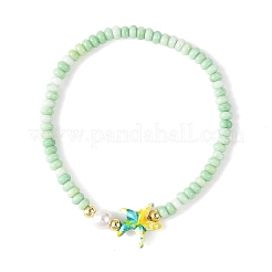 Ocean Starfish Dyed Synthetic Turquoise Ombre Effect Dyed Glass Beaded Stretch Bracelets with Shell Pearl&nbsp;BJEW-JB14344