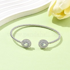 Oval Brass Micro Pave Cubic Zirconia Cuff Bangles & Rings Sets for Women&nbsp;SJEW-R002-03P-01