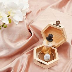 未完成の松材ジュエリーボックス  DIY収納チェストトレジャーケース  ロッククラスプ付き  六角  バリーウッド  8.65x9.2x4cm&nbsp;CON-WH0072-07