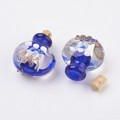 手作り銀箔ランプワーク香水瓶ペンダント  精油ボトル  金の砂  ミックスカラー  29.5~30mm  穴：5mm  ボトル容量：0.5~1ml（0.017~0.03液量オンス）&nbsp;FOIL-P001-A