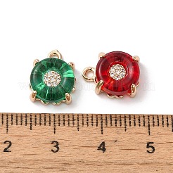 真鍮製チャーム  ガラスと  フラットラウンド  ゴールドカラー  ミックスカラー  12x10x4mm  穴：1.4mm&nbsp;KK-C062-032G