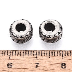 304ステンレス鋼のヨーロッパスタイルの大きな穴のビーズ  ロンデル  アンティークシルバー  9x5.5~6mm  穴：4mm&nbsp;STAS-T072-96AS