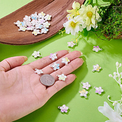 30色合金ラインストーンペンダント5個。  エナメルスタイル  花  プラチナ  ミックスカラー  15.5x13x3.5mm  穴：1.2mm  6個/カラー&nbsp;RB-TA0001-37