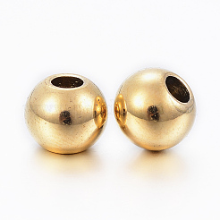304ステンレススチールビーズ  ラウンド  18KGP本金メッキ  8x6.5mm  穴：3mm&nbsp;X-STAS-H400-8mm-45G