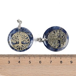 Natural Blue Spot Jasper Flat Round Pendants&nbsp;G-Q188-01P-12