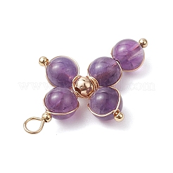 天然石アメジストペンダント  銅線と  クロス  33x22x6.5mm  穴：3x3.5mm&nbsp;PALLOY-JF02885-04
