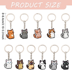 11Pcs 11 Colors Cat Shape PVC Pendant Keychains&nbsp;KEYC-YW0001-22