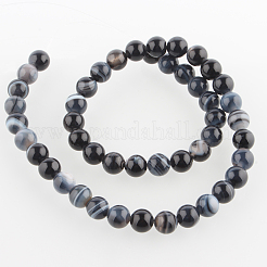 天然な黒瑪瑙ラウンドビーズ連売り  染め＆加熱  ブラック  8mm  穴：1mm  約49個/連  14.96インチ&nbsp;G-E233-04