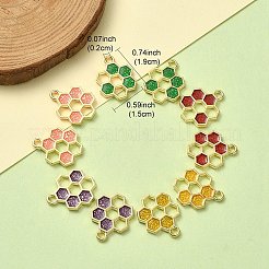 10本5色合金エナメルペンダント  ゴールドカラー  ハニカムチャーム  ミックスカラー  19x15x1.5mm  穴：2mm  2個/カラー&nbsp;ENAM-YW0003-36