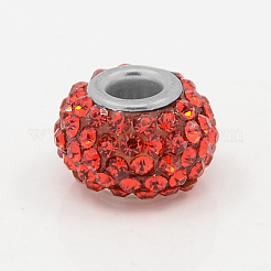 レジンラインストーンヨーロピアンビーズ  大穴ビーズ  ロンデル  白金金属色  ライトシャム  15x10mm  穴：5mm&nbsp;MPDL-J018-10P
