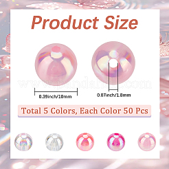 5色透明アクリルビーズ  ab色メッキ  ラウンド  ミックスカラー  10mm  穴：1.8mm  約50PCS /カラー&nbsp;MACR-PA0001-03C-02