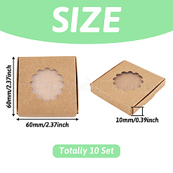 正方形のクラフト紙ジュエリー収納ボックス  ネックレス イヤリング ギフトケース 窓付き  花  6x6x1cm  窓：35mm&nbsp;CON-TAC0001-04A