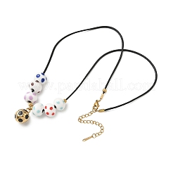 Sports 304 Stainless Steel Enamel Football Pendant Black Waxed Cord Necklaces&nbsp;SA-CBA5F92-02G