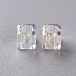 クリアアクリルヨーロピアンビーズ  ABカラーメッキ  大穴ビーズ  キューブ  クリアAB  10x10x10mm  穴：6mm&nbsp;TACR-S156-005