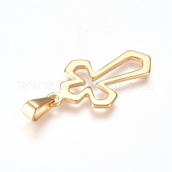 304ステンレスペンダント  クロス  ゴールドカラー  30x17.5x1.5mm  穴：8x3mm&nbsp;X-STAS-L210-26G