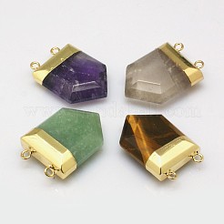 金色のトーン真鍮のパーツと原石ポイントペンダント  天然＆合成混合石  28~33x19~21x7mm  穴：2mm&nbsp;G-P053-G32