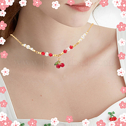 ガラス&アクリルビーズチャーム50個。  金色の304ステンレススチール製丸カン付き  さくらんぼのチャーム  レッド  10x15x6mm  穴：3mm&nbsp;GLAA-SC0002-77