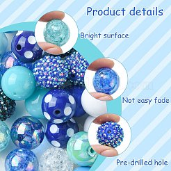 分厚いフーセンガム風ラウンドアクリルビーズ 50 個  ブルー  20mm  穴：2~3mm  50個/袋&nbsp;SACR-CJ0001-64