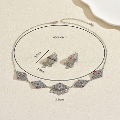 Ethnic Style Brass Hollow Geometric Rhombus Tassel Earrings & Necklaces Sets for Women&nbsp;BO1071