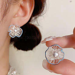 Flower Brass Plastic Pearl Stud Earrings&nbsp;FS-WGA6A32-01