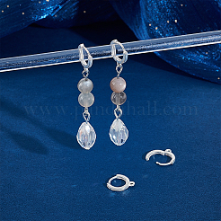 2 Pairs 925 Sterling Silver Hoop Earring Findings&nbsp;STER-UN0001-76