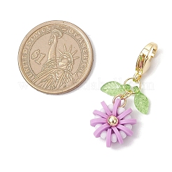 花のポリマー粘土とガラスのペンダント装飾  合金製カニカン付き  ミディアム蘭  41mm&nbsp;HJEW-MZ00327-06