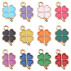72本12色合金エナメルペンダント  ゴールドカラー  クローバー  ミックスカラー  18x12x1.3~2mm  穴：1.8~2mm  6個/カラー&nbsp;ENAM-SC0008-07