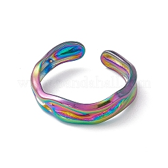 イオンプレーティング(IP) 304 ステンレススチール ツイストウェーブ オープンカフリング 女性用  虹色  usサイズ7（17.3mm）&nbsp;RJEW-C045-23M