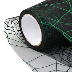 ハロウィンデコメッシュリボン  スパークルチュール生地  DIYクラフトギフト包装用  ホームパーティーの壁の装飾  蜘蛛と蜘蛛の巣の模様  ライムグリーン  5-1/8インチ（129mm）  /ロール10ヤード（9.14メートル/ロール）&nbsp;OCOR-H108-02B