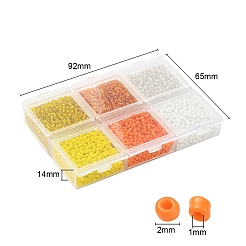 4500個6スタイル12/0ガラスシードビーズ  シルバーの裏地と不透明な色  丸穴ビーズ  きいろ  2mm  穴：1mm  750個/カラー&nbsp;SEED-YW0001-27A