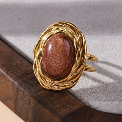 Oval Synthetic Goldstone Finger Rings&nbsp;RJEW-M063-01G-19