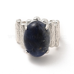 Natural Sodalite Oval Open Cuff Ring&nbsp;RJEW-P082-03P-15