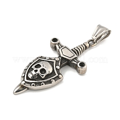 316サージカルステンレスペンダント  スカルチャーム付きクロス  アンティークシルバー  49.8x24.8x6.2mm  穴：7.5x3.8mm&nbsp;STAS-E212-151AS