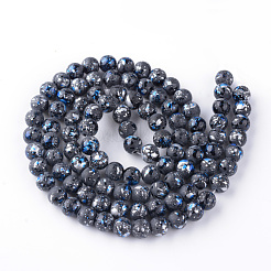 ベーキングペイントガラスビーズ連売り  ラウンド  銀  10mm  穴：1.5mm  約80個/連  31.4インチ&nbsp;DGLA-S112-10mm-D21
